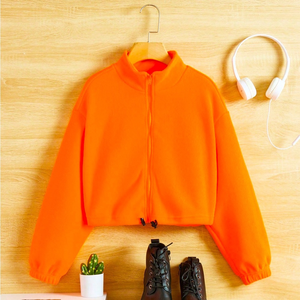 Girls Size Medium Neon Orange Fleece Crop Jacket